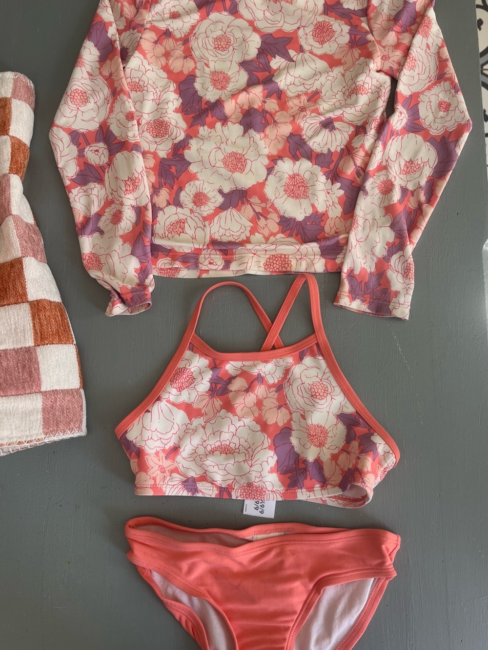 OshKosh B'gosh Girls Floral Rash Guard Bikini Set in Coral, Pink, Purple, White